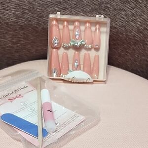 Peach Nail Art Set with Rhinestones